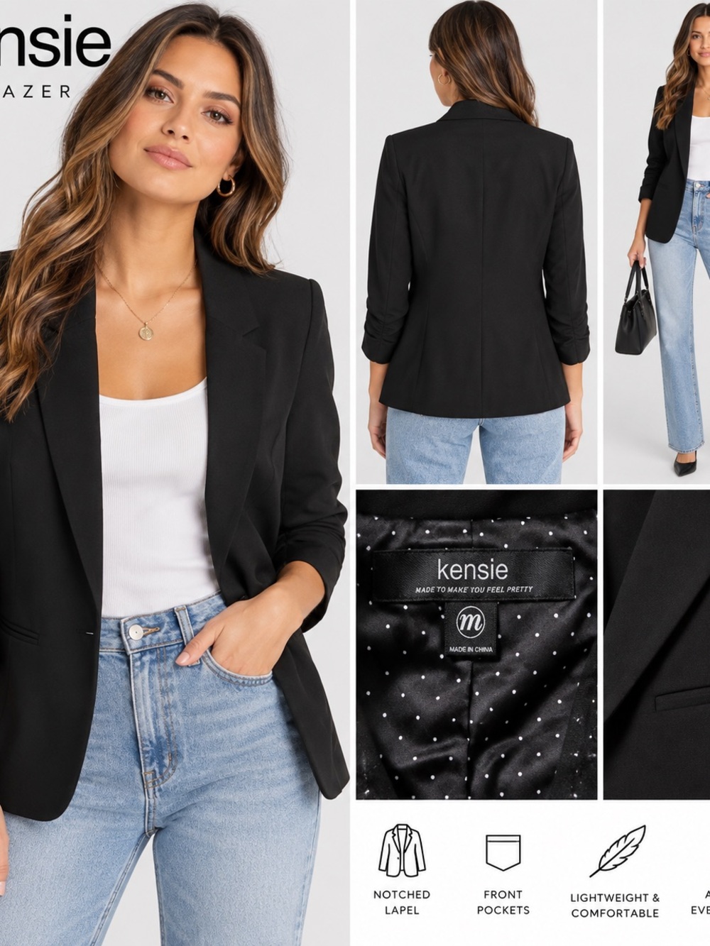 Kensie Women's Black Notched-Lapel Blazer